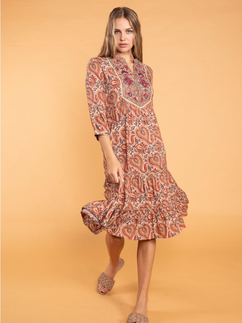 NWT RAGA Naya Midi Dress Red Embroidered Boho Paisley S